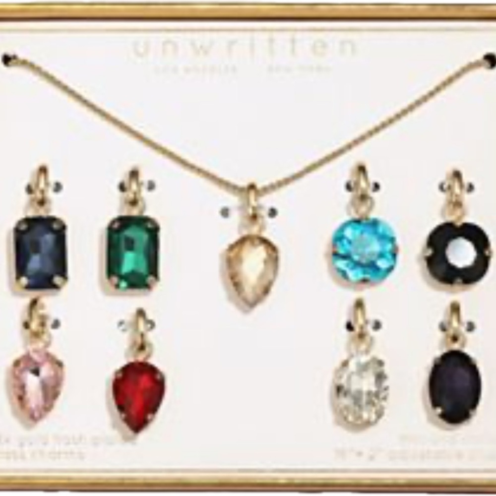 Unwritten Gold Necklace with Multicolor Gem Charms
